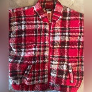 Fluffy Plaid Bomber Sweatshirt